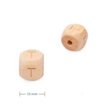 Wooden cube bead 12mm with letter T