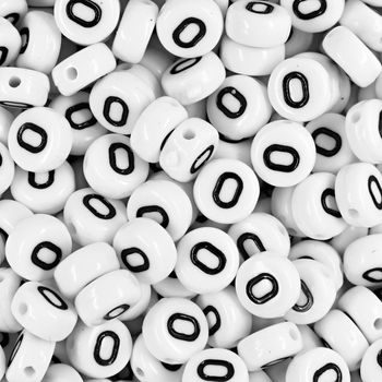 White plastic bead 7x4 mm with letter O