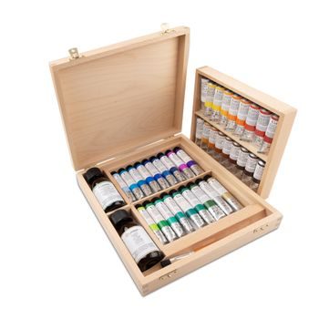 UMTON set olejových farieb a príslušenstva WALSH v drevenom kufri 34x20ml