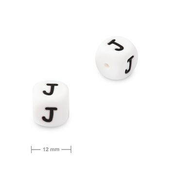Silicone cube bead 12mm with letter J