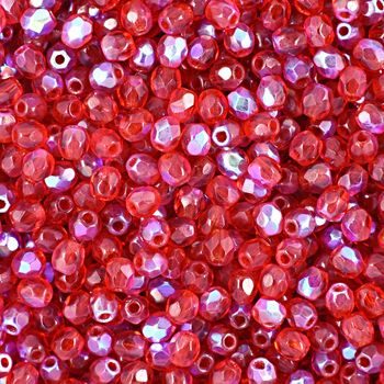 Glass fire polished beads 3mm Siam Ruby AB