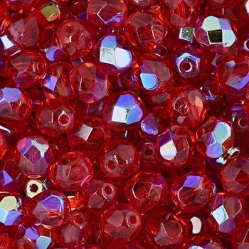 Glass fire polished beads 6mm Siam Ruby AB