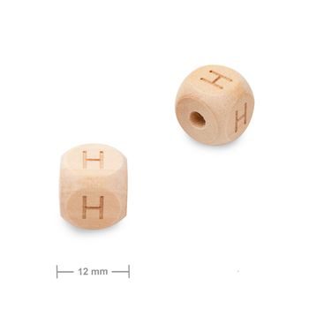 Mărgele din lemn cub 12mm cu litera H