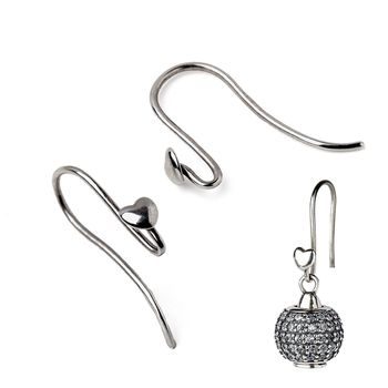 Sterling silver 925 open earring hooks with heart for studs Ag 925