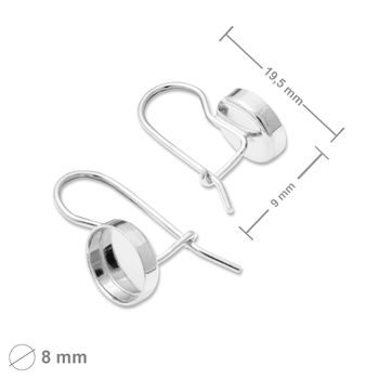 Silver earwire hooks with settings 8mm  No.1237