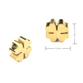 Korálek z chirurgické oceli ve tvaru čtyřlístku 7 x 8 mm v barvě zlata