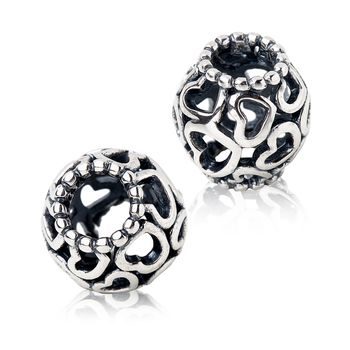 Sterling silver 925 large-hole bead Filigree heart Ag 925