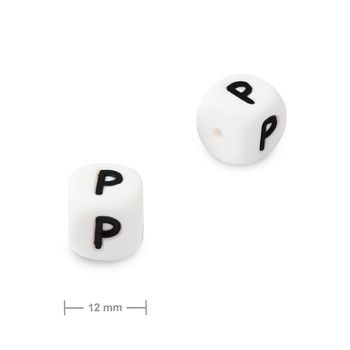 Silicone cube bead 12mm with letter P
