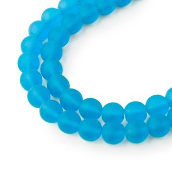 Czech glass pressed round beads Aqua Matt 8mm No.74