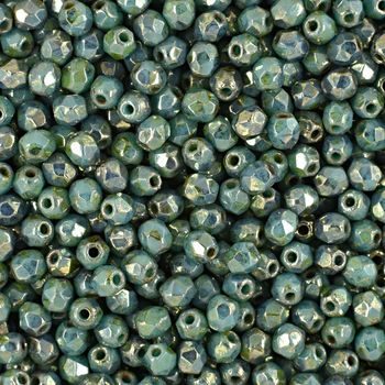 Glass fire polished beads 3mm Light Metallic Green