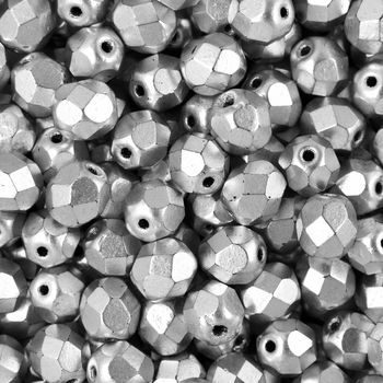 Glass fire polished beads 6mm Matte Metallic Silver