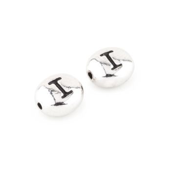 TierraCast bead 7x6mm with letter I rhodium-plated