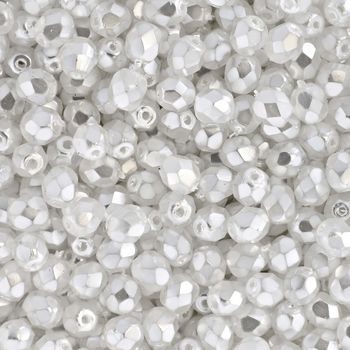 Glass fire polished beads 4mm Coated White Pearl