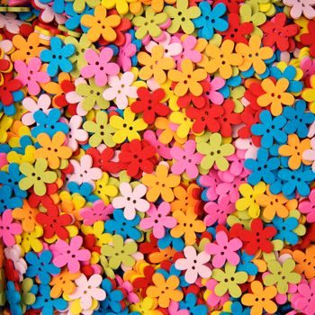 Wooden buttons flowers 20pcs colourful