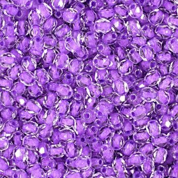 Glass fire polished beads 3mm Crystal Violet Lined