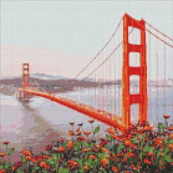 Diamantové maľovanie obraz s motívom mosta Golden Gate v San Franciscu 40x40cm