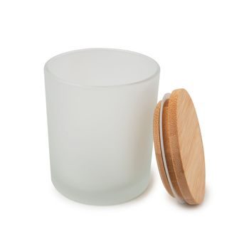 Glass candle container with a bamboo lid matt 300ml