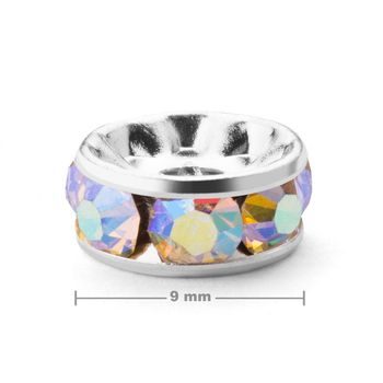 Rondel cu ștrasuri 9mm argintiu Crystal AB