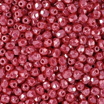 Glass fire polished beads 3mm Luster Opaque Light Red