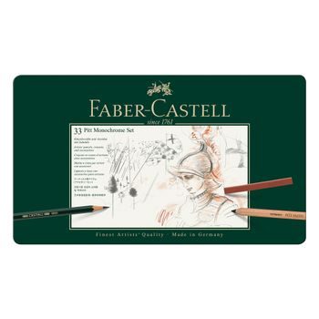 Faber-Castell sada na kreslení Pitt Monochrome v plechové krabičce 33ks