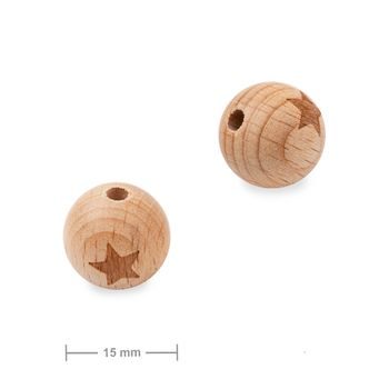 Dřevěné korálky kulička 15mm s motivem hvězdy