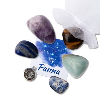 Set of tumbled stones with a charm TierraCast in Zodiac sign Virgo