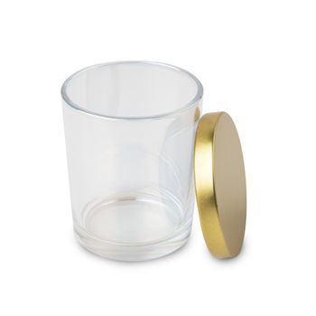 Recipient din sticlă transparent cu aur angelică și capac, pentru lumânare 70x85cm