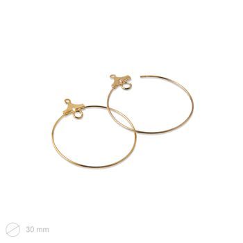 Hoop earwires with loop 30mm in the colour of gold