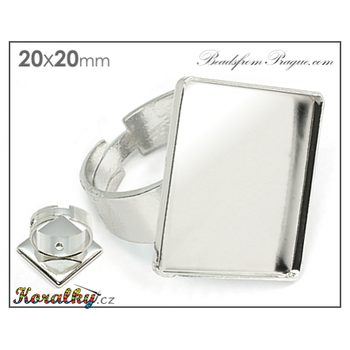 Bižuterní lůžko na prsten čtverec 20x20mm platinové