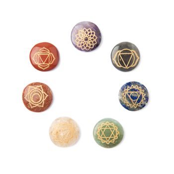 Chakra stones with symbols round set 7pcs