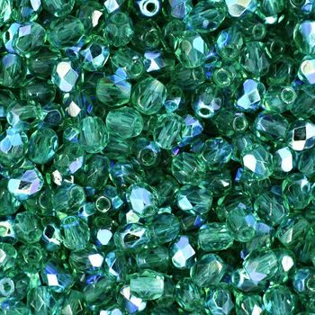 Glass fire polished beads 4mm Emerald AB