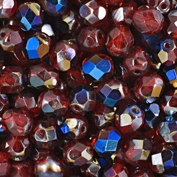 Glass fire polished beads 6mm Blue Iris Siam Ruby