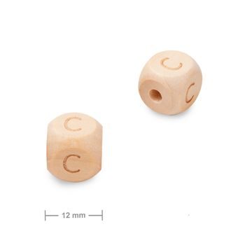 Wooden cube bead 12mm with letter C