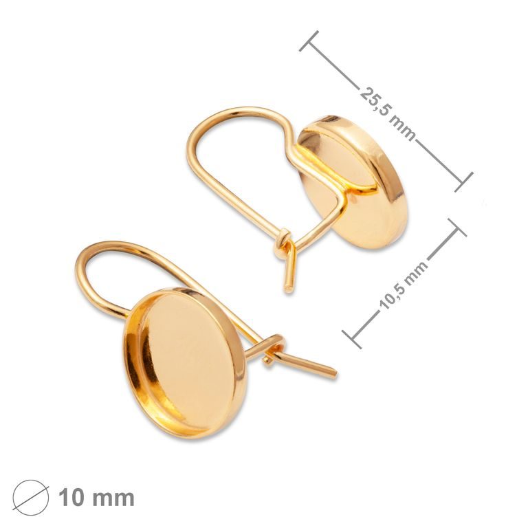 Silver earwire hooks with settings 10mm gold-plated No.1240