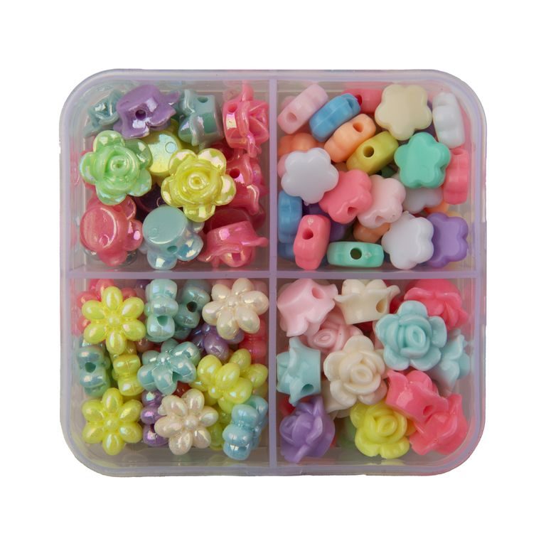 Set of colored acrylic beads with flower motifs