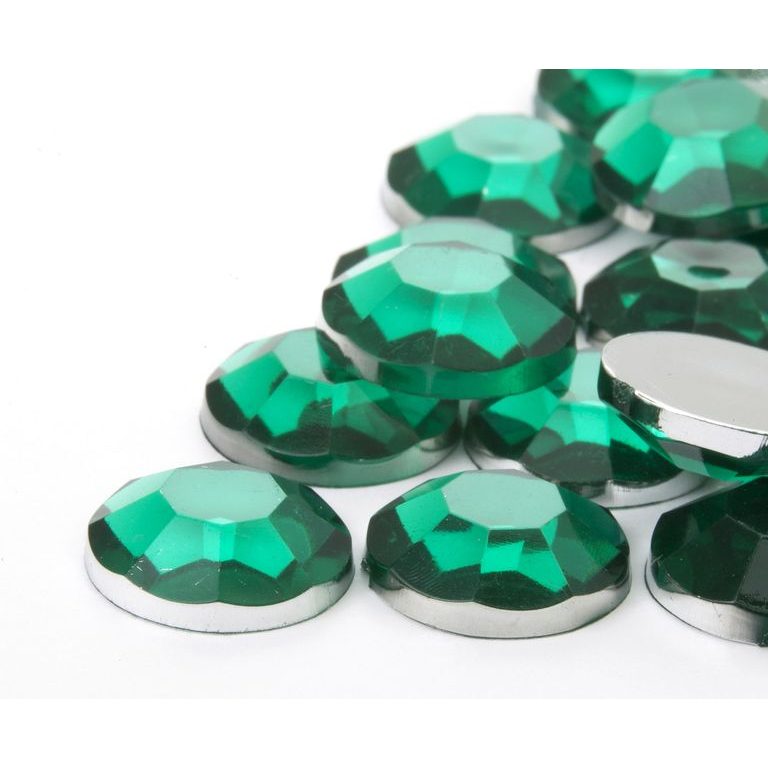 Acrylic glue-on stones round 14mm green