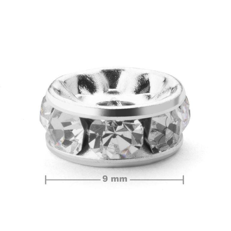 Rondel cu ștrasuri 9mm argintiu Crystal