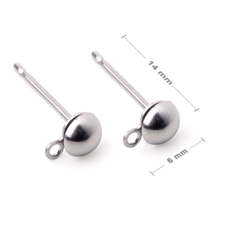 Stainless steel 316L ear post ball with loop 14x6mm