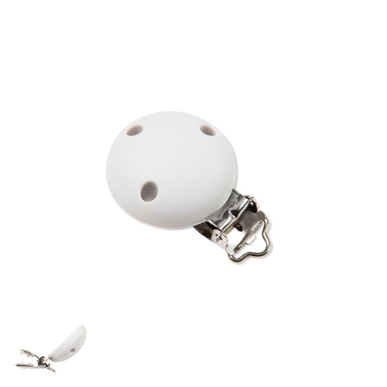 Silikonový klip na dudlík 33,5mm s ocelovou sponou Light Grey