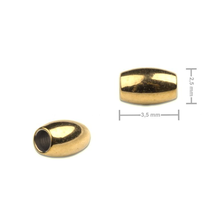 Korálek z chirurgické oceli ve tvaru rýže 2,5 x 3,5 mm v barvě zlata
