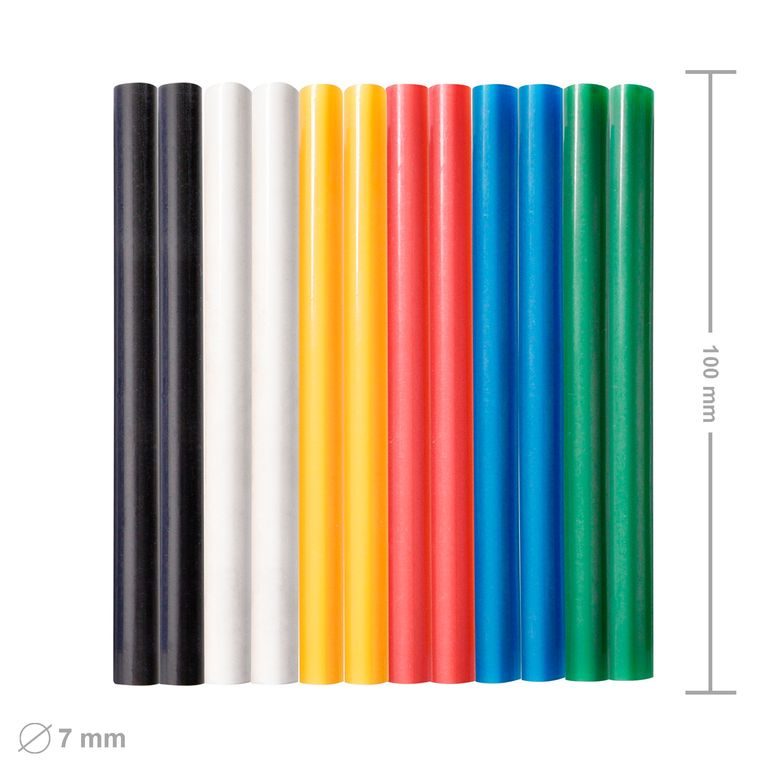 Glue sticks for a hot glue gun mix of colours 7.2x100mm 12pcs