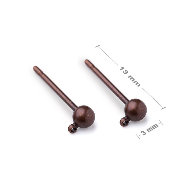 Ball ear posts 3mm antique copper