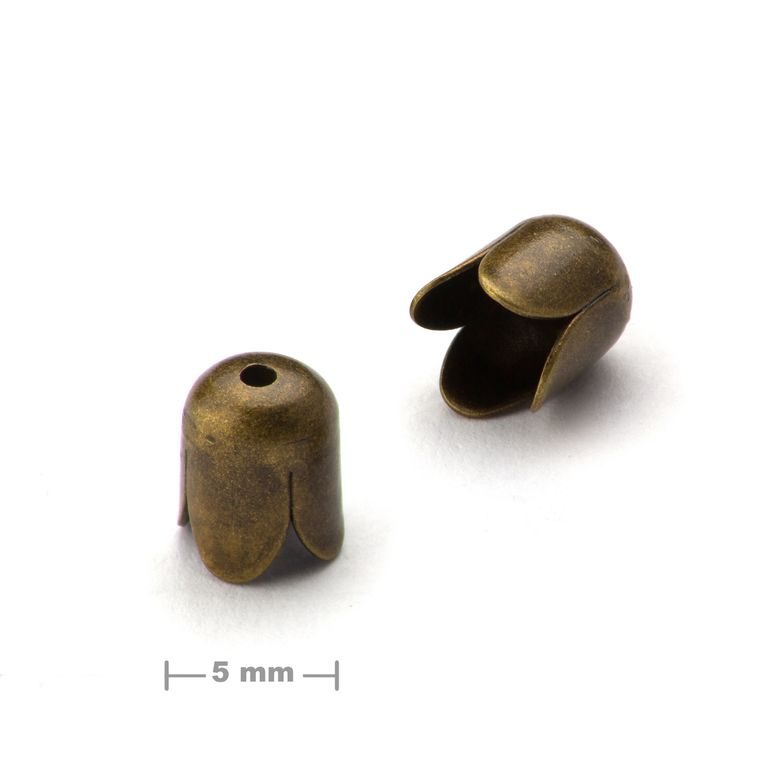Tulip bead cap 5mm antique brass