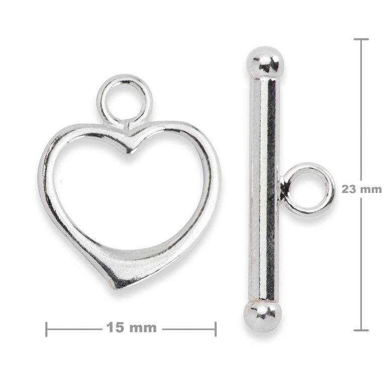 Sterling silver 925 toggle clasp in the shape of a heart 15mm No.552