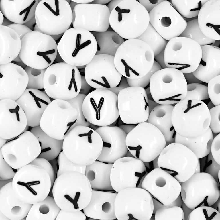 White plastic bead 7x5 mm with letter Y