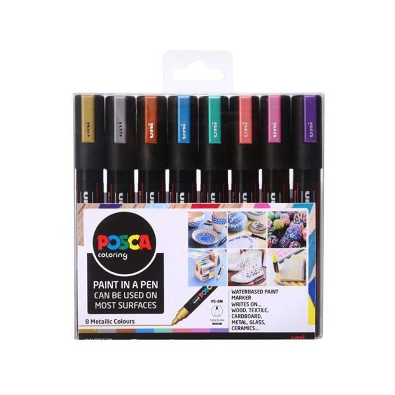 POSCA set markere 5M culori acrilice metalice mix 8buc