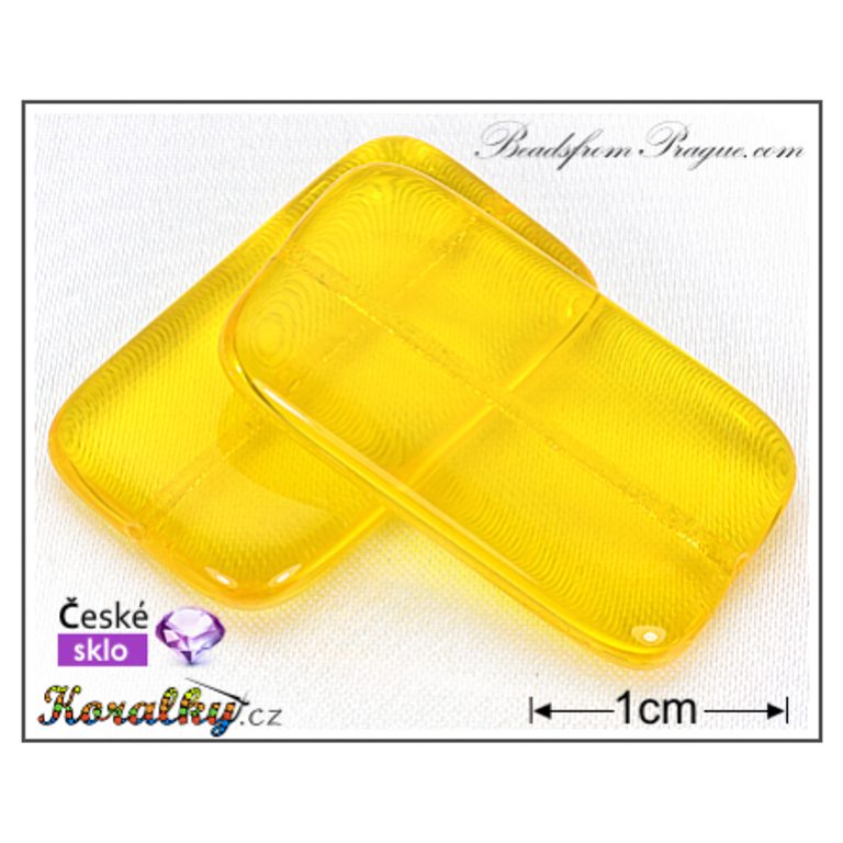 Czech glass pressed bead rectangle 30x14mm yellow transparent No.17