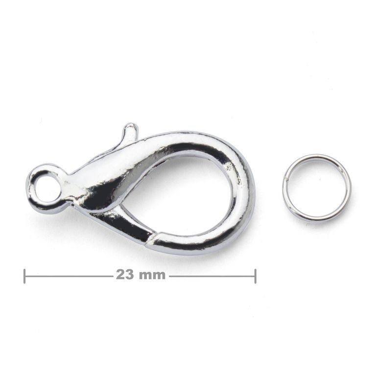 Bižuterní karabinka 23 mm v barvě stříbra