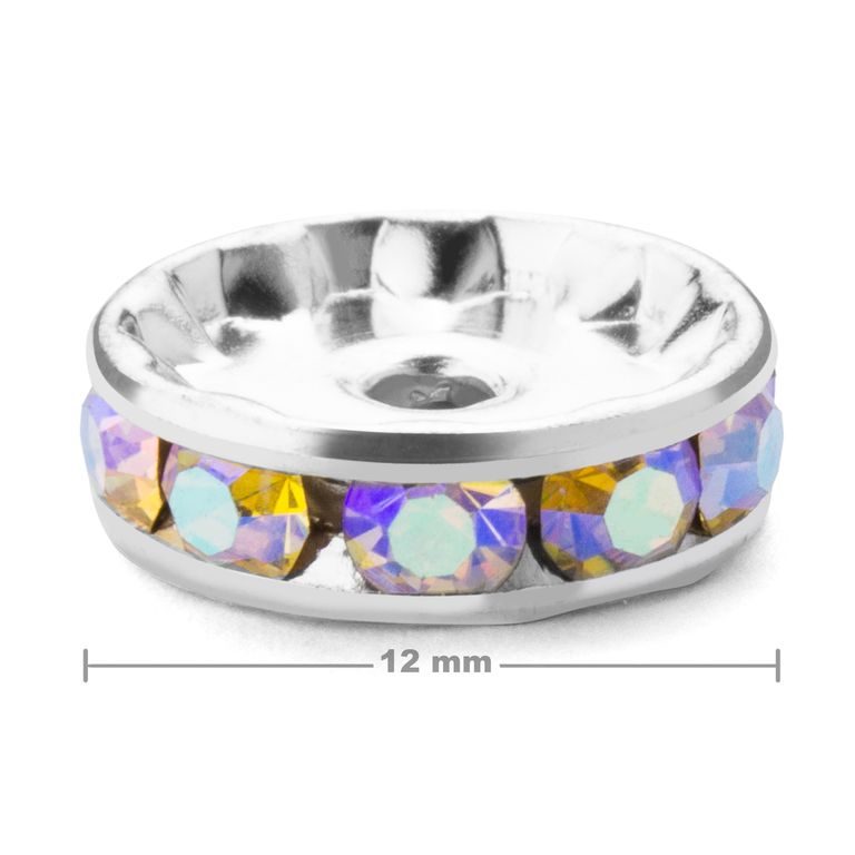 Štrasová rondelka 12mm strieborná Crystal AB