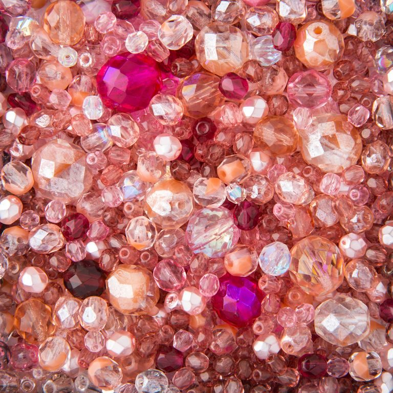 Směs růžových broušených korálků